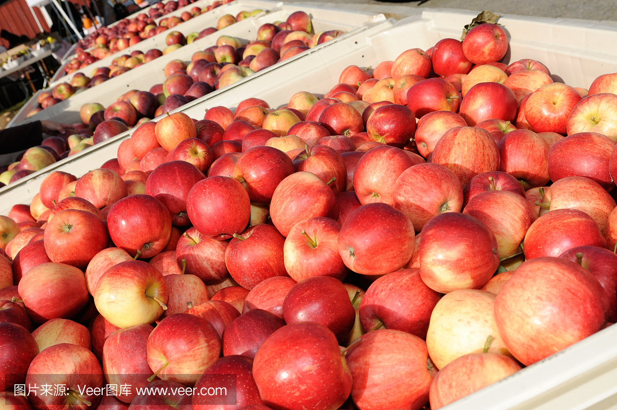 农贸市场的新鲜红苹果